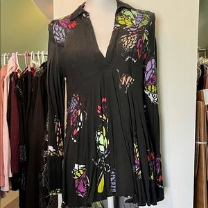 Free People Abstract Butterfly V-Neck Tunic S